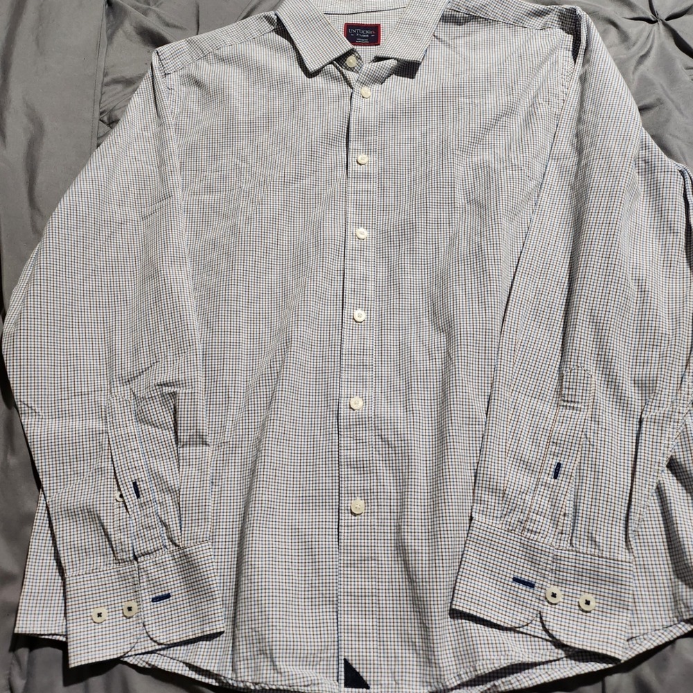 UNTUCKit Truffiere Mens XL Regular Fit Button Down Shirt Blue Brown Check 33983